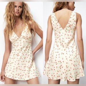 Zara light pink Dress with Red Cherry Pattern